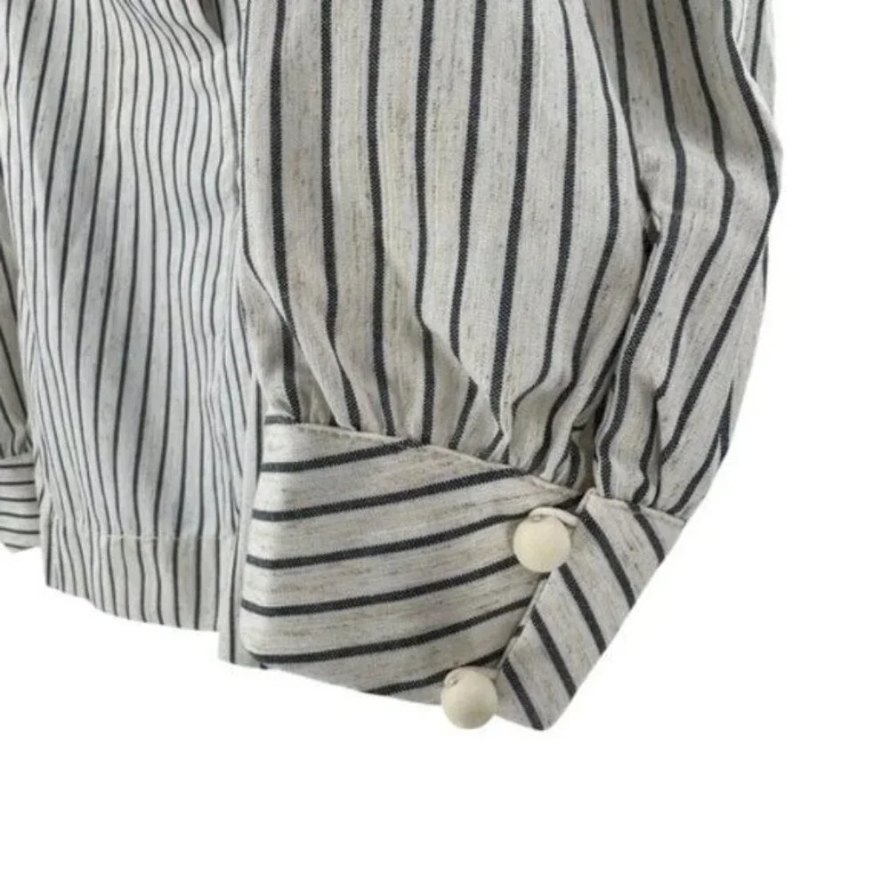 Tuckernuck NEW 100% Linen Stripe Edie Puff Sleeve Chic Cropped Blouse Top Sz XS - Picture 6 of 9